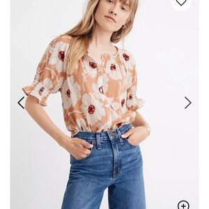 Madewell Smocked Button-up top in Big Time Blooms